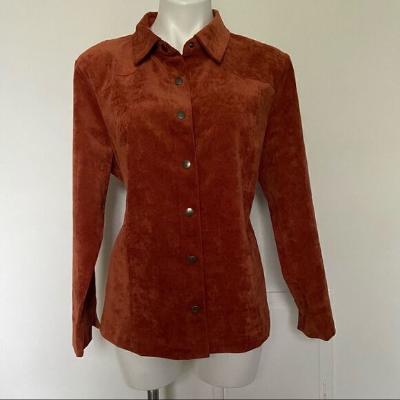 Corduroy Burt Orange Rust Belted Button Down - Picture 3 of 15